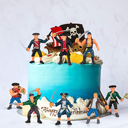 Divwa 8Pcs Pirate Action Figure Set, 3.5’’ Unique Plastic Pirate Action Figures Toy Gift For Kids Boys Girls Age 3 4 5 3-5 Years Old, Premium Pirate Party Favors Supplies #TOP4
