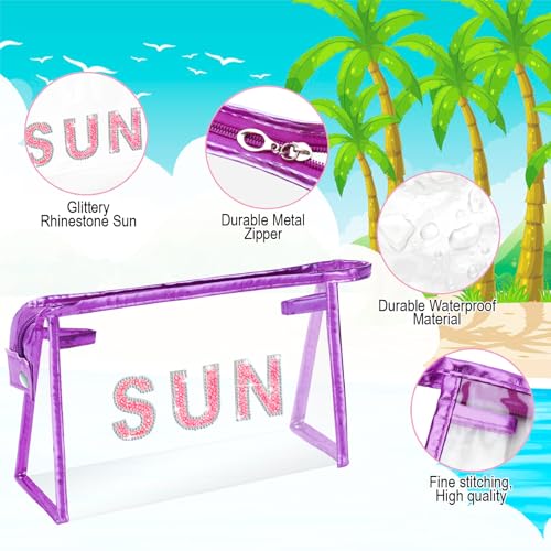 YILANCOL Clear Bling Makeup Pouch, Cute Sunscreen Bag,Travel Beach Pool Bag With Glitter Rhinestone Letter Sun, Personalized Waterproof Travel Toiletry Purse Teen Girl (Pink-SUN)
