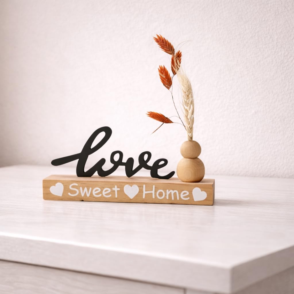 CraftVatika Decorative Wooden Showpiece for Home Decor Living Room, Tabletop Decoration Items, Modern Aesthetic Table top Decor Item, Sweet Home Housewarming Wedding Birthday Gift for Man Woman 3