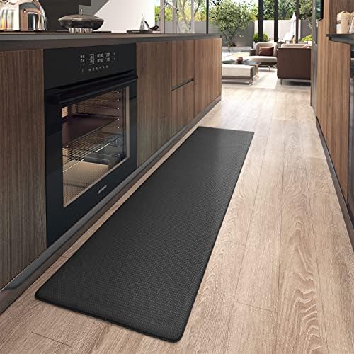 Color G Kitchen Mat 43 x 200 cm, Heavy Duty Anti Fatigue Standing Mat, Kitchen Rug Waterproof, Non-slip, Oil Resistant Leather Floor Mat for Standing Desk, Kitchen, Office (Grey)