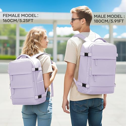 Image of coowoz Large Travel Backpack For Women Men,Carry On Flight Approved,Hiking Waterproof Outdoor Sports Rucksack Casual Daypack Fit 15.6 Inch Laptop Shoes Compartment (Purple)