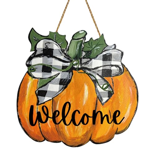 Fall Door Decor Pumpkin Wall Decor with Bow Fall Welcome Sign Wooden...