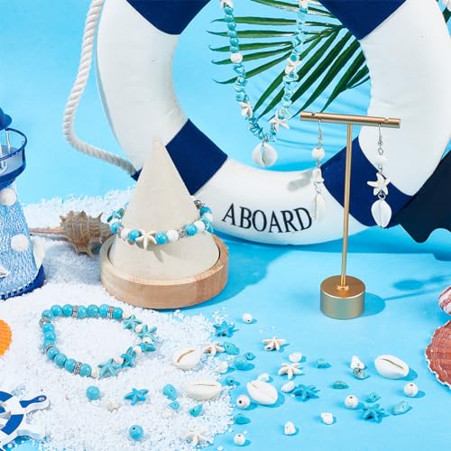 SUNNYCLUE 1 Box About 300Pcs Bohemian Style Starfish Beads Blue White Beads Bulk Natural Shell Beads Summer Ocean Animal Starfish Bead Seashell Charms 6mm 8mm Beads Chip Beads for Jewelry Making Kits - Image 4