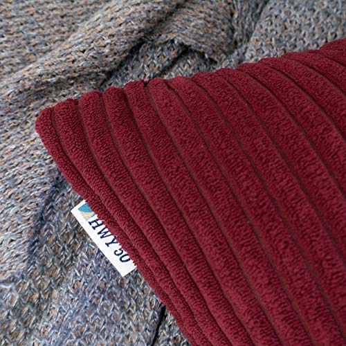 Hwy 50 Burgundy Red Throw Pillow Covers Set 18X18 Inch For Couch Sofa Living Room Bedroom Bed, Corduroy Soft Cozy Solid Square Cushion Cover Pack Of 2 Striped Decorative #TOP4