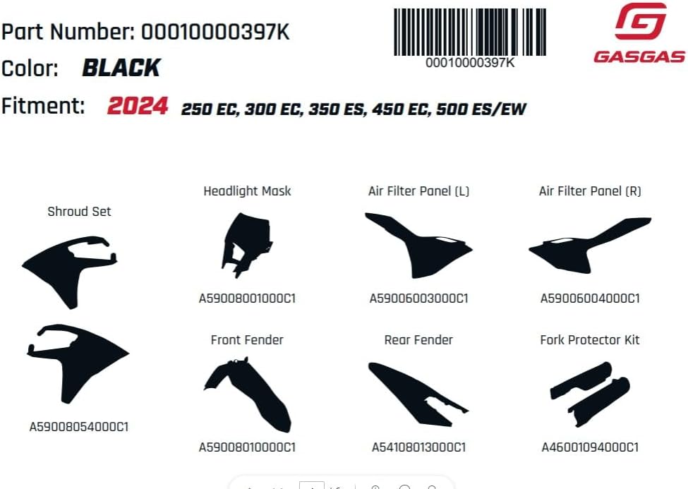 Genuine GASGAS Black Dirt Bike Body Kit Enduro Version. Contains All Plastic Pieces in One Box