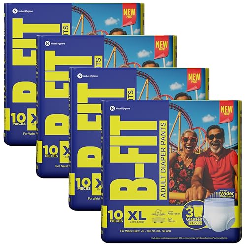 Image of B-FIT Adult Diapers Pant Style | 40 Count (X-Large) | Waist 30-56 inch; 76-142 cm with Wetness Indicator | Unisex | Leakproof and Elastic Waist