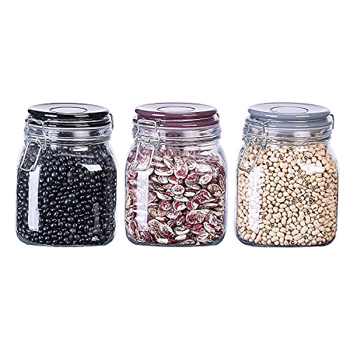 SUNNOW Vastto 36 Ounce Multicolor Glass Storage Jar with Airtight Lid,Airtight Glass Canister,Mason Jar Storage Container for Home and Kitchen,Set of 3 (Medium)