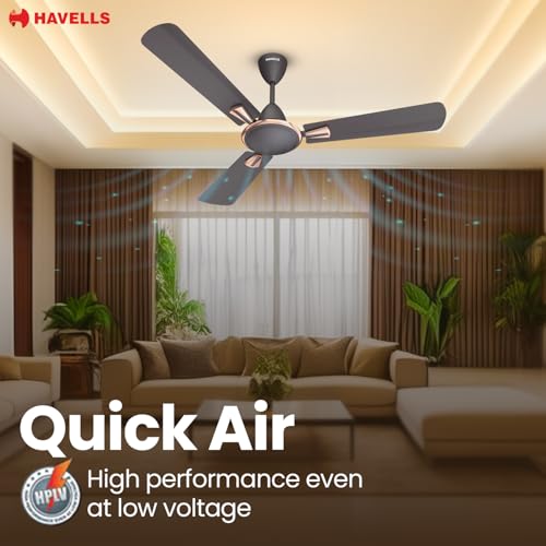 Image of Havells Quickair 600mm Ceiling Fan, High-Speed, Energy Efficient & Silent Operation with Modern Design, Perfect for Small Spaces | 2 Years Manufacturer Warranty | Smoke Brown