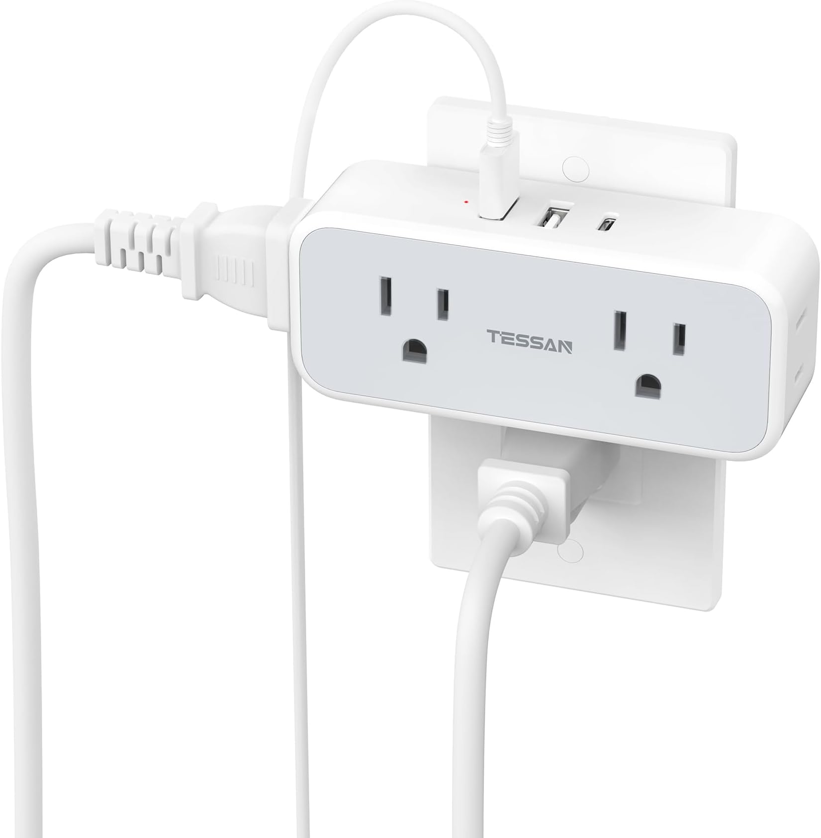 Surge Protector Outlet Extender, TESSAN Multi Plug Splitter with 4 Electrical Outlets 3 USB Ports(1 USB C), Multiple Plug Mini Wall Expander for Home Bathroom Office Dorm Room Essentials