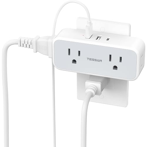 TESSAN Wall Outlet Extender, Multi Plug Mini Wall Expander, Grey