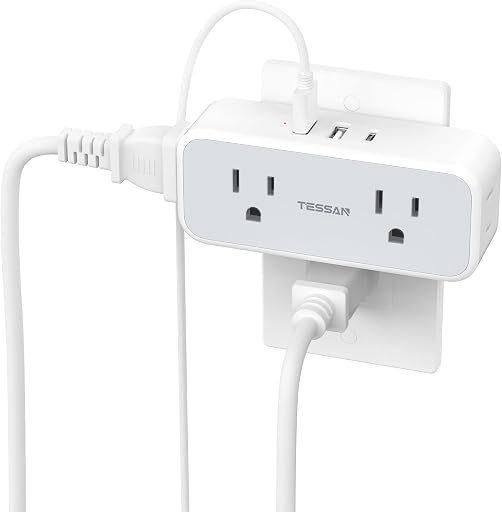Surge Protector Outlet Extender, TESSAN Multi Plug Splitter with 4 Electrical Outlets 3 USB Ports(1 USB C), Multiple Plug Mini Wall Expander for Home Bathroom Office Dorm Room Essentials