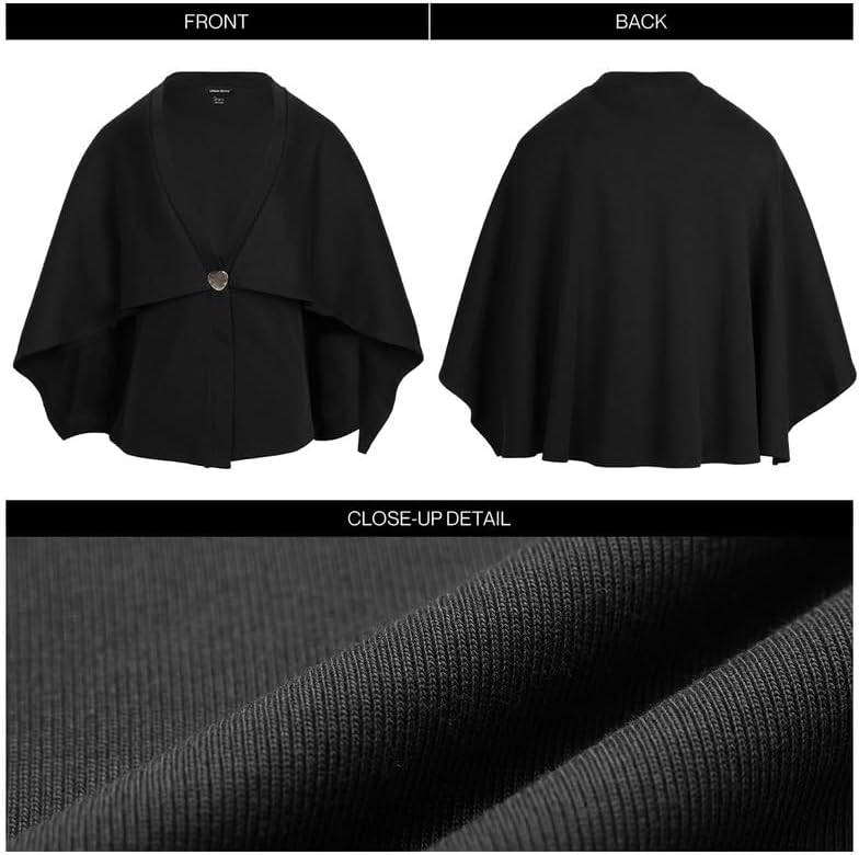 URBAN REVIVO Women's Oversized Cape Coat Batwing Sleeve Cardigan Open Front Poncho Sweater Fall Winter Knitted Shawl Wrap - Image 2