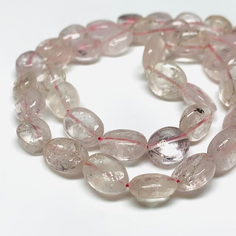 Perles ovales en morganite naturelle 12 mm, pierre rose pour fabrication bijoux collier bracelet