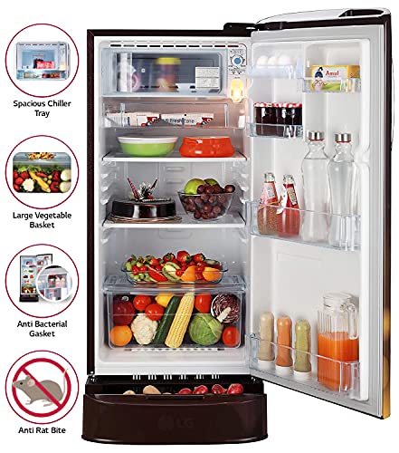 Image of LG 190 L 4 Star with Inverter Single Door Refrigerator (GL-D201AHCY, Hazel Charm, Base stand with drawer)