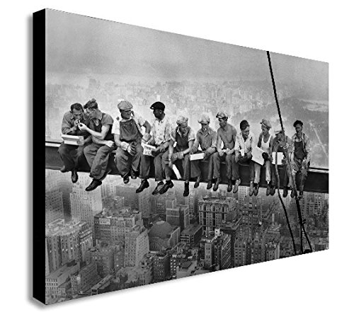 Fab Black And White Lunch Atop Skyscraper - Canvas Wall Art Framed Print - Various Sizes (A0 47X33 Inches)