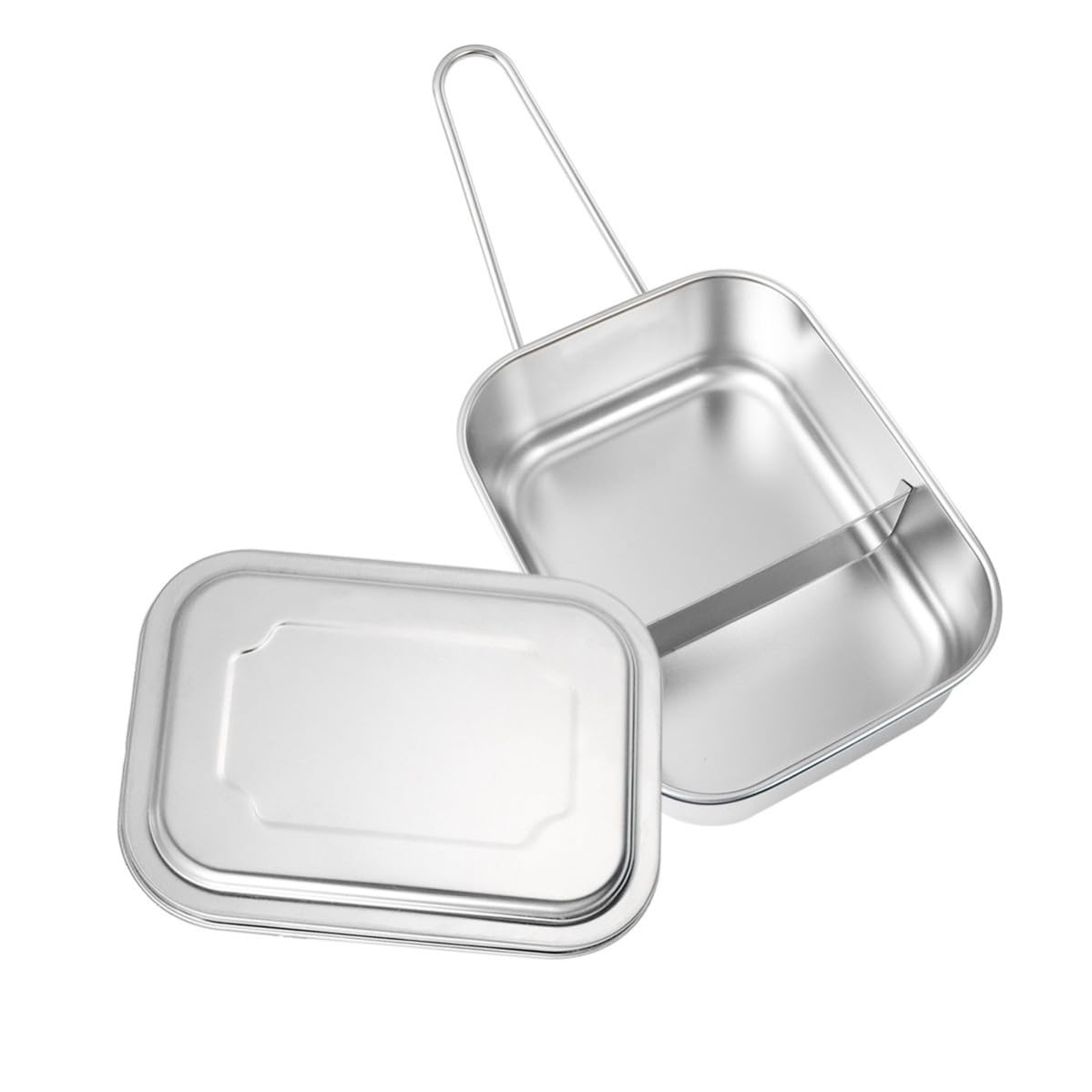 Operitacx Fiambrera de Acero Inoxidable y Mango Plegable con Tapa y 2 Compartimentos, Contenedor de Alimentos Cuadrado, Ahorro de Espacio y Mezcla de Huevos para Cocina