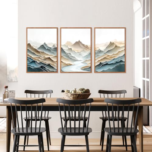 Image of CHDITB 3D Textured Mountain Wall Art, Neutral Earth Tone Landscape Decor