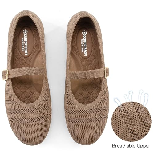 Image of Frank Mully Women's Mary Jane Flats Comfortable Dressy Ballet Flats Casual Round Toe Slip On Washable Knitted Fabric Office Work Woman Shoes