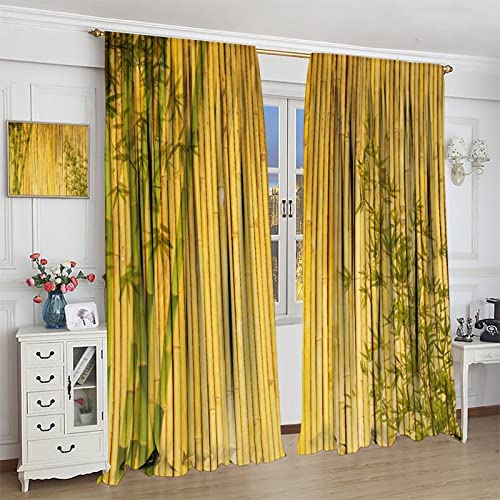 Bamboo Print Curtains, Asia Japanese Nature Bamboo Elegant Tan Home Decorative Living Room Bedroom Window Drapes 2 Panel Set 52" X 84" #TOP3