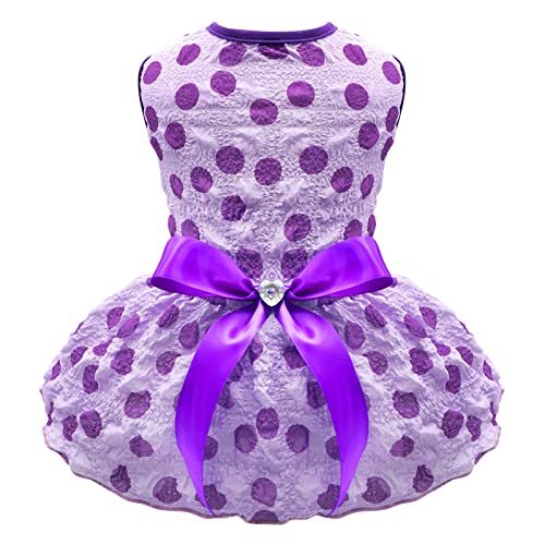 KYEESE Dog Dress Polka Dot Dog Sundress with Bowknot Dog Dresses Lightweight Pet Apparel for Small Dogs Cats Puppy Doggie Party Skirt Outfits, Purple S