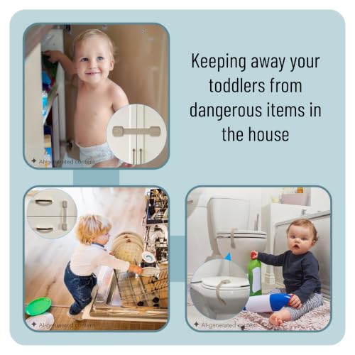 Image of Bates- Child Safety Strap Locks, 6 Pack, Soft Beige, Baby Cabinet Locks with Adjustable Strap Length