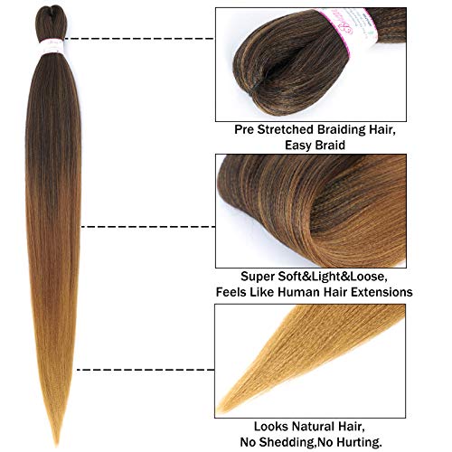 Pre Stretched Braiding Hair 24 Inch - 8 Packs Prestretched Braiding Hair For Box Braids Crochet Hair,Professional Soft Knotless Braid Hair,Yaki Straight,Itch Free (24",T1B/30/27#) #TOP5