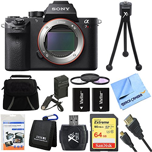 Sony Alpha a7II Mirrorless Interchangeable Lens Camera with 28-70mm F3.5-5.6 OSS Lens Bundle with 64GB Memory Card, Camera Bag, Battery, Charger, 62mm Filter Kit, Tripod and HDMI Cable