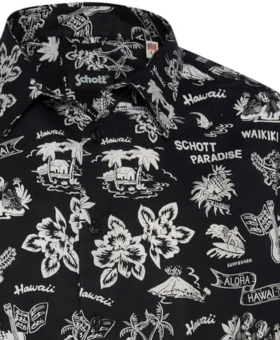 Schott NYC Men's Shhonolulu Hawaiian Shirt, Black, XXL : Amazon
