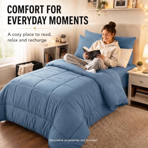 CozyLux Twin XL Comforter Set Dusty Blue - 5 Pieces Twin XL Bed in a Bag by CozyLux - Used condition - Image 8