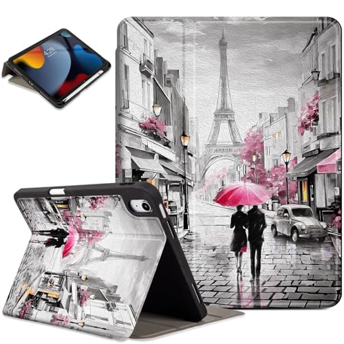Lokigo New for iPad 10th Generation Case 2022 10.9 inch/iPad (A16) 11th Generation Case 2025 11-inch, Gray Pink Protective Multi-Viewing Stand iPad Case A16 with Pencil Holder, Lovers in Paris