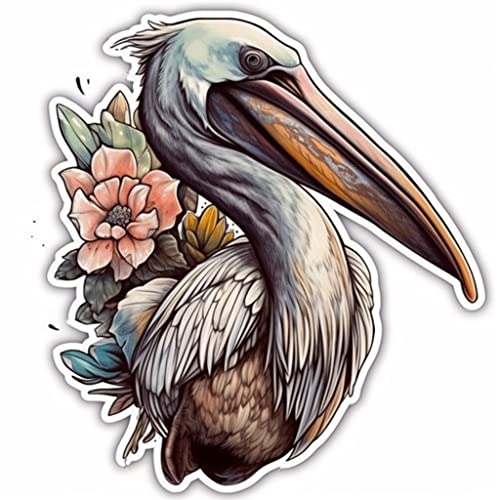Image of Yoonek Graphics Louisiana Brown Pelican Bird Magnolia Flower Vinyl Decal Sticker for Car, Laptop, Tumbler, More. #008529-6