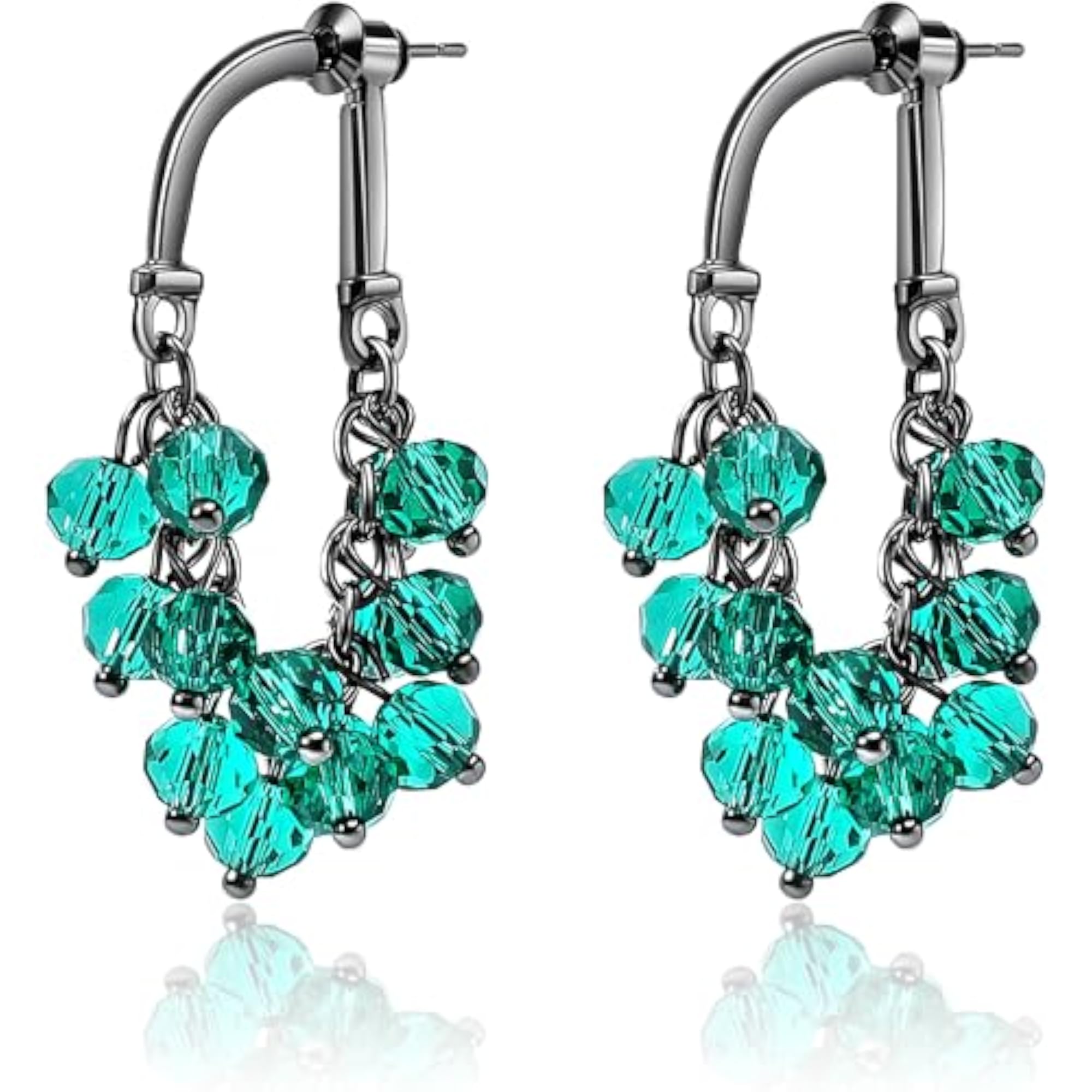 Women's Green Crystal Beaded Long Tassel Earrings, Elegant Style