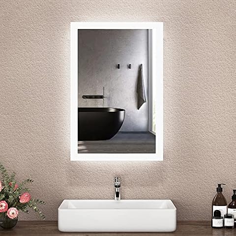 Boromal LED Badspiegel mit Beleuchtung 40x60cm Wandschalter Badezimmerspiegel Vertikal/Horizontal Badezimmer Wandspiegel 6500K Kaltweiß Lichtspiegel IP44 Energieklass A++ Cover