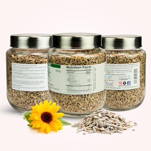 Image of Pure Tree Certified Organic Sunflower Seeds | 400 g | Glass Jar | Surajmukhi ke Beej | Raw Sunflower Seeds | Organic Seeds for Eating Rich In Healthy Fats & Fiber