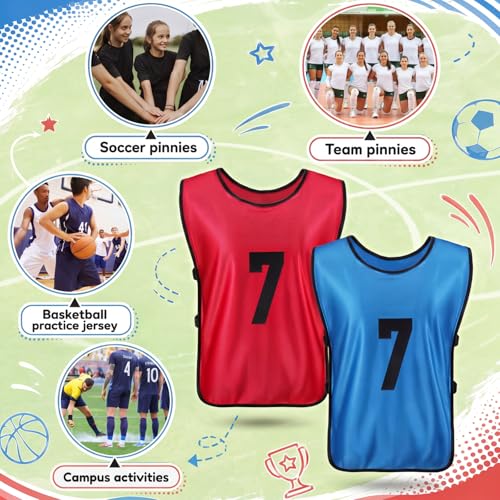 Image of Yahenda 24 Pcs Sports Pinnies Soccer Scrimmage Practice Vests Numbered Soccer Team Pennies with Belt for Adult