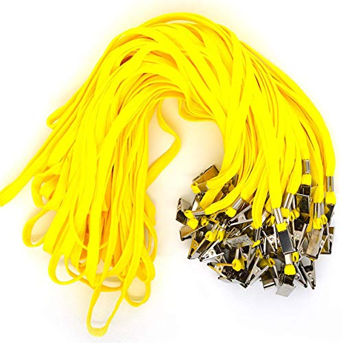 Bird Fiy 50 pcs algodón cordón Clip de Bulldog soporte de trenzado cuello Cordón para tarjetas de identificación/insignias, color amarillo