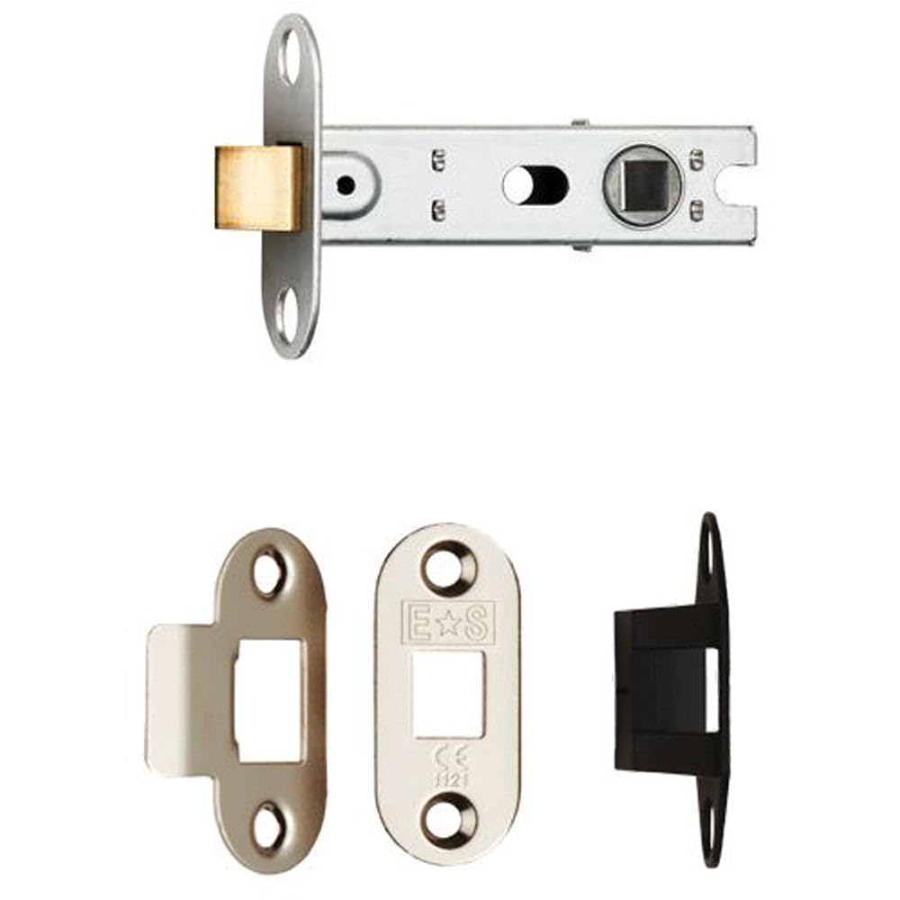 64mm Bolt Through Tubular Door Latch Rounded Strike Plate Forend Nickel Plated