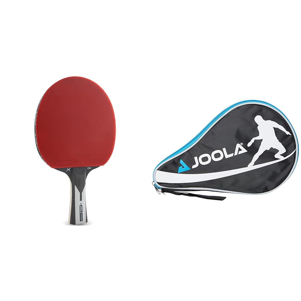 JOOLA 54206 Racchetta da ping pong Carbon X Pro ITTF, autorizzata, 7 stelle, spessore spugna 2 mm, colore: Nero/Grigio & 80501, Fodero in Nylon Unisex – Adulto, Nero, Taglia Unica