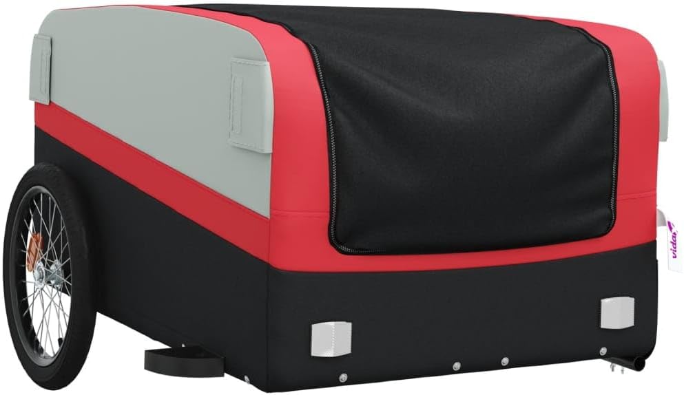 Iron Bike Trailer, Black and Red, 99.2 lb Capacity, Bicycle Cargo Hauler for Groceries, Heavy Goods, and Ebike Towing