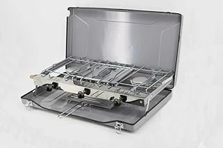 Portable Double Burner Camping Stove, Folding Gas Cooker with Grill, BBQ