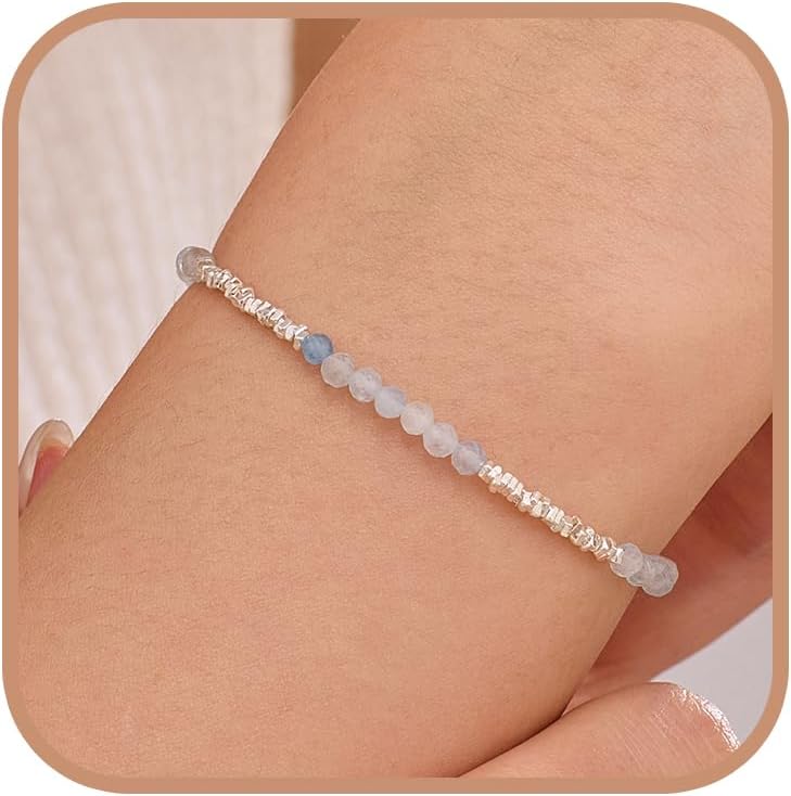 925 Sterling Silver Sky Blue Crystal Beaded Bracelet for Women Daughter Dainty Cute Enamel Charm Chain Tennis Bracelet Adjustable Fashion Wedding Mother’s Day Jewelry Birthday Gifts for Mom Wife