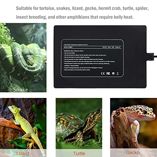 Xiehuza Reptile Heating Pad, 23W Temperature Adjustable Under Tank Heater With Adhesive For 30-40Gal Tank, Waterproof Heat Mat For Turtle, Lizard, Snake, Reptile, And Other Small Animals, 12X8 Inch #TOP6