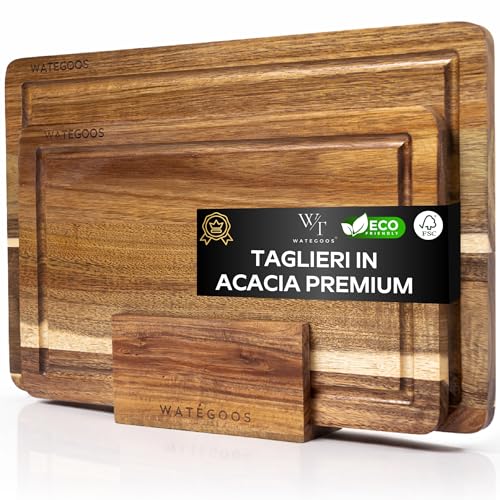 WATEGOOS Set Taglieri da Cucina in Legno di Acacia -