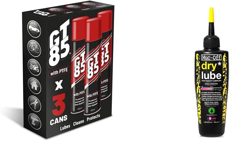 GT85 Original Spray 400ml Triple Pack - The Ultimate Lubricant and Protector for Metal, Wood & Plastic Surfaces and Muc-Off Dry Lube 120ml chain oil (Packaging may vary)