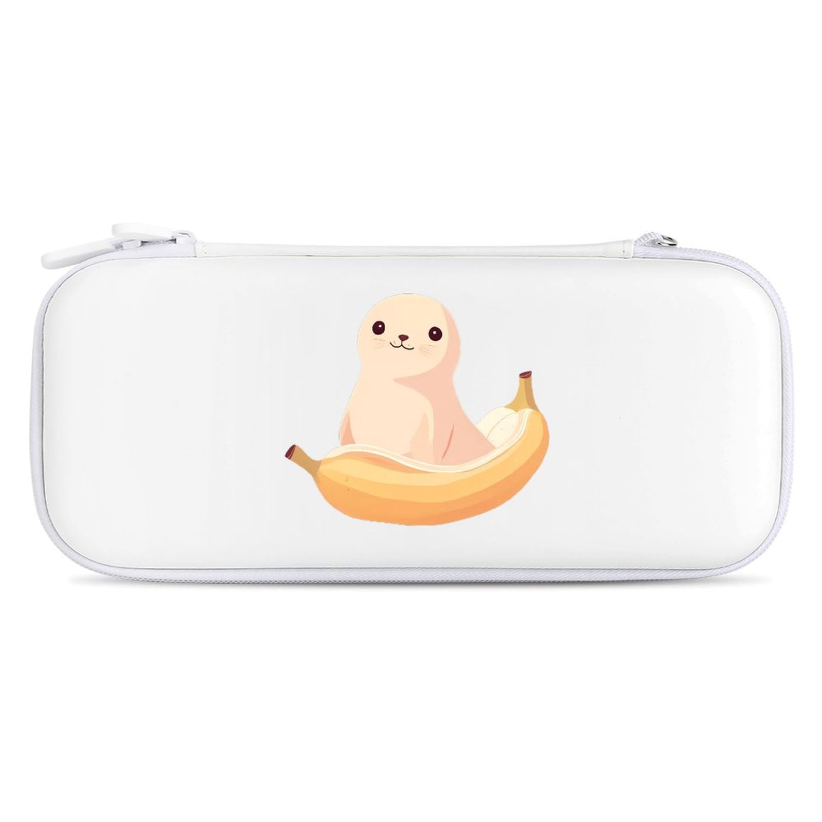 A Seal Sitting on Banana Compatible with Switch Carrying Case Hard Travel Game Bag Pouch with 15 Games Accessories White-style