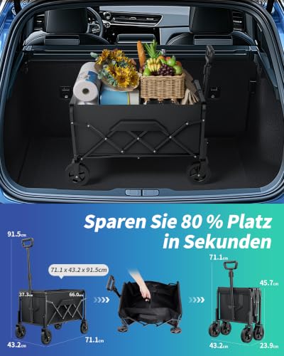 100L Kitsure Bollerwagen Faltbar, Robust, Vielseitig Handwagen