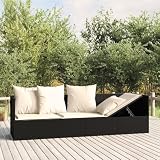 Gecheer Outdoor Lounge Bed with Cushions, Black Poly Rattan Patio Furniture with Adjustable Backrest, Steel Frame for Garden, Poolside Relaxation