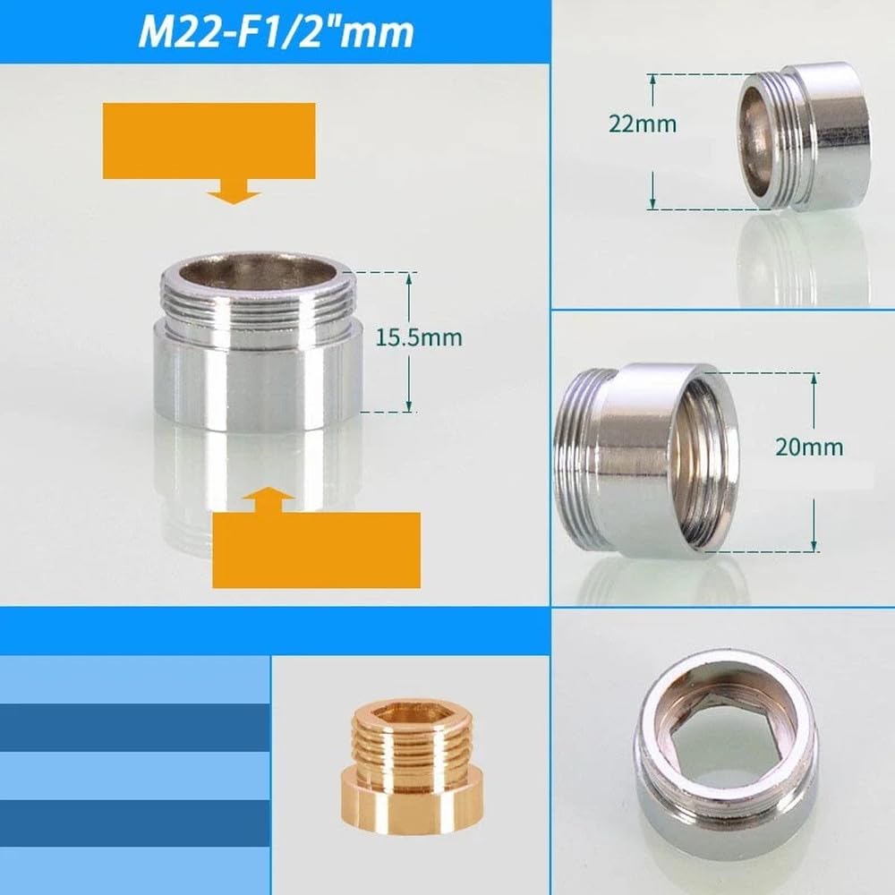 Connettore aeratore per rubinetto in ottone da M20 M22 M24 a 1/2" 3/4" - Filettatura fine/grossa maschio e femmina | Risparmio rubinetto cucina