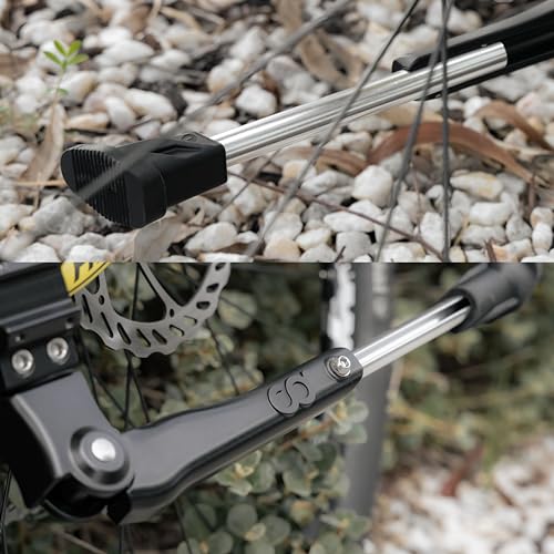 CyclingDeal Adjustable Bicycle Kickstand Rear Mount Type - for Mountain Bikes MTB & 700C Road Hybrid Bikes Kids Bikes - Premium Quality Aluminium Alloy with New Clamp Design - for 24" - 29" & 700c