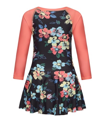Aisyee Girls One Piece Swimsuits Swim Dress for Girls Long Sleeve Rash Guard Bathing Suits Hawaiian Skirt Swimwear 3-16 Years2